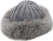 Wool Knit Beanie Hat W Fur Trim 
