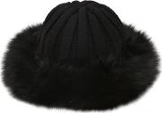Wool Knit Beanie Hat W Fur Trim 