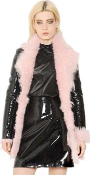 Patent Leather And Shearling Fur Coat 