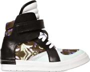 Satin And Leather High Top Sneakers 