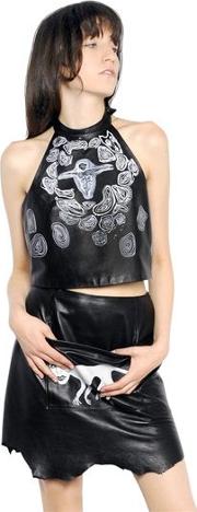 Cropped Leather Halter Top 