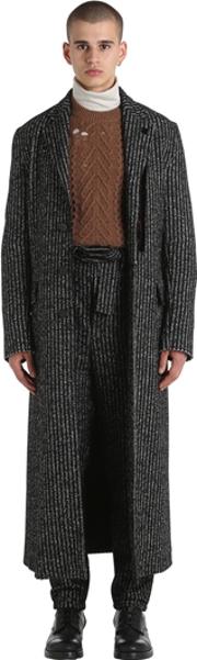 Extra Long Striped Wool & Alpaca Coat 