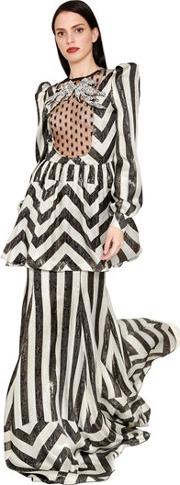 Striped Lurex & Silk Dress W Lace Front 