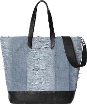 Ripped Denim Tote Bag W Leather Details 