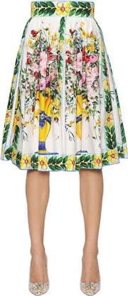Bouquet Printed Cotton Poplin Midi Skirt 