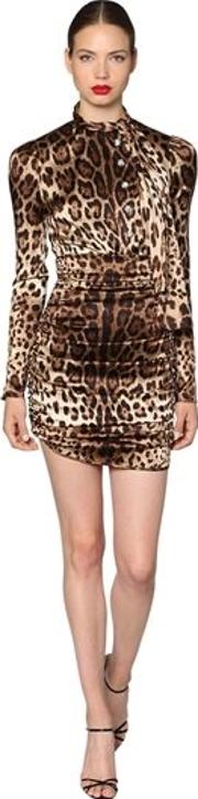 Leopard Stretch Satin Mini Dress 