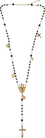 Onyx Beads Brass Rosary Necklace 