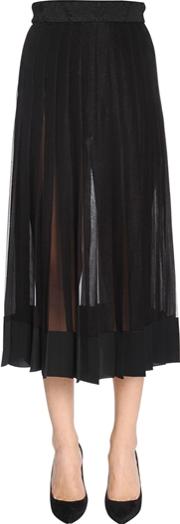 Pleated Silk Voile & Lace Midi Skirt 