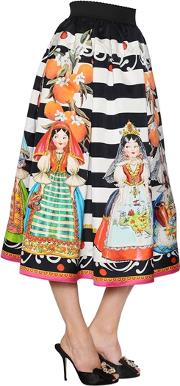 Printed Striped Organza Midi Skirt 