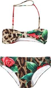 Rose & Leopard Print Lycra Bikini 