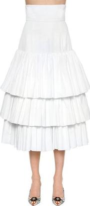 Ruffled Cotton Poplin Midi Skirt 