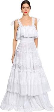 Sicilian Lace Cotton Batiste Long Dress 