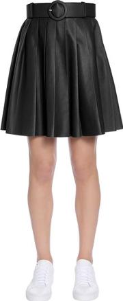 Pleated Leather Skirt With Belt 