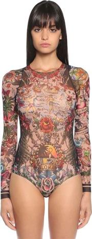 Aloha Printed Tulle Bodysuit 