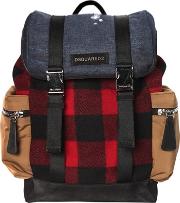 Checked Wool & Denim Backpack 