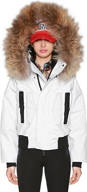 Hooded Nylon Ski Jacket W Fur Trim 