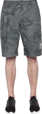 Camouflage Printed Cotton Cargo Shorts 