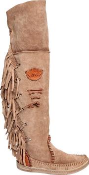 20mm Fringed Over The Knee Suede Boots 