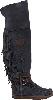 70mm Delilah Fringed Suede Wedged Boots 