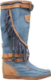 70mm Joplin Denim & Leather Wedge Boots 