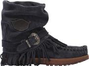70mm Lena Fringed Suede Wedged Boots 