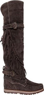 70mm Queen Fringed Suede Tall Boots 