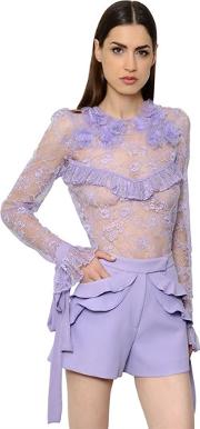 Ruffled Lace Top With Flowers 