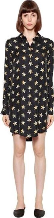 Stars Printed Silk Shirt Dress 