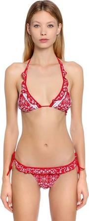 Ruffled Embroidered Lycra Bikini Top 