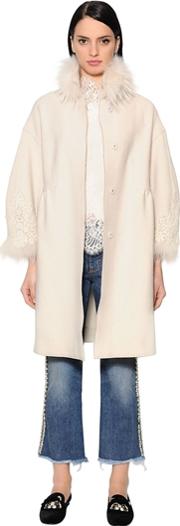 Wool Coat W Lace & Fox Fur 