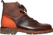 Plaid & Leather Hiking Boots 