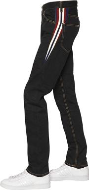 18cm Cotton Denim Jeans W Striped Bands 