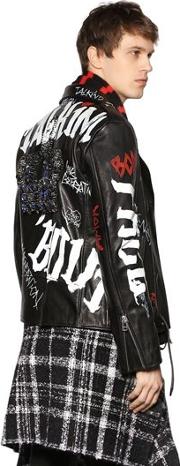 Hand Painted Leather Biker Jacket 