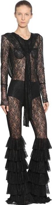 Low Back Stretch Lace Hooded Jumpsuit 