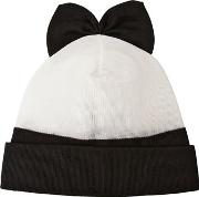 Cotton Blend Beanie Hat With Bow 