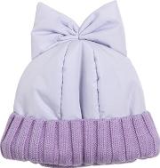 Padded Nylon Beanie Hat With Bow 