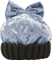 Velvet & Wool Knit Beanie Hat W Bow 