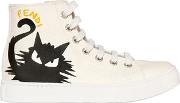 Cat Cotton Canvas High Top Sneakers 