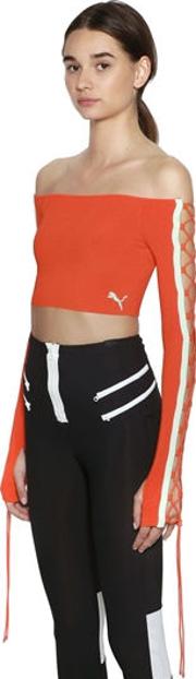 Lace Up Rib Knit Cropped Top 