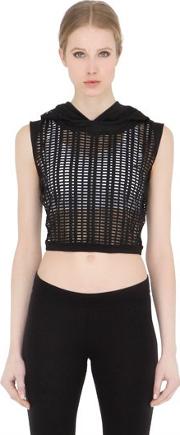 Hooded Laser Cut Cropped Top 