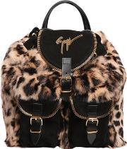 Leopard Print Suede & Faux Fur Backpack