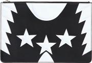 Large Stars & Wings Print Leather Clutch 