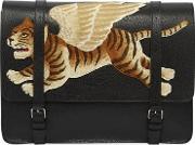 Tiger Embroidered Leather Briefcase 