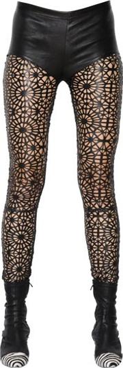 Lace Effect Nappa Leather Leggings 