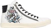 Tattoo Printed Leather High Top Sneakers 