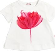Flower Printed Cotton Jersey T Shirt 