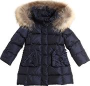 Hooded Nylon Down Coat W Fur 