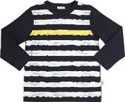 Striped Print Cotton Jersey T Shirt 