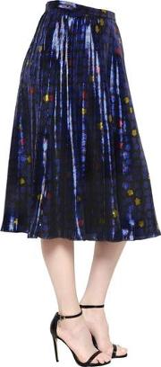 Floral Print Pleated Silk Satin Skirt 