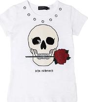 Skull Print Cotton Slub Jersey T Shirt 